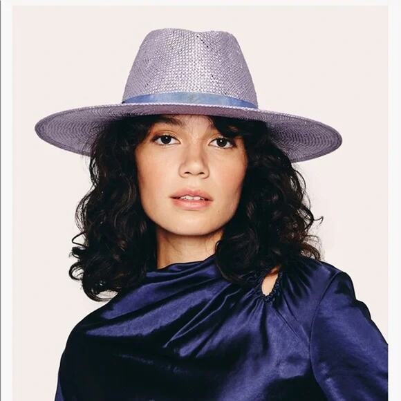 Eugenia Kim Harlow Straw Hat Fedora Lavender PurpleWide Brim Women's One Size - Picture 2 of 13